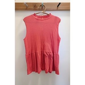 Anthro striped ruffle mock-neck peplum top, XL